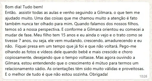 Print de depoimento de aluno(a) da Academia da Família