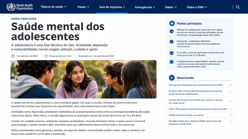 Reportagem sobre saúde mental na adolescência