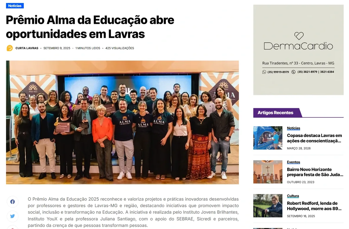 Prêmio Alma da Educação abre oportunidades em Lavras