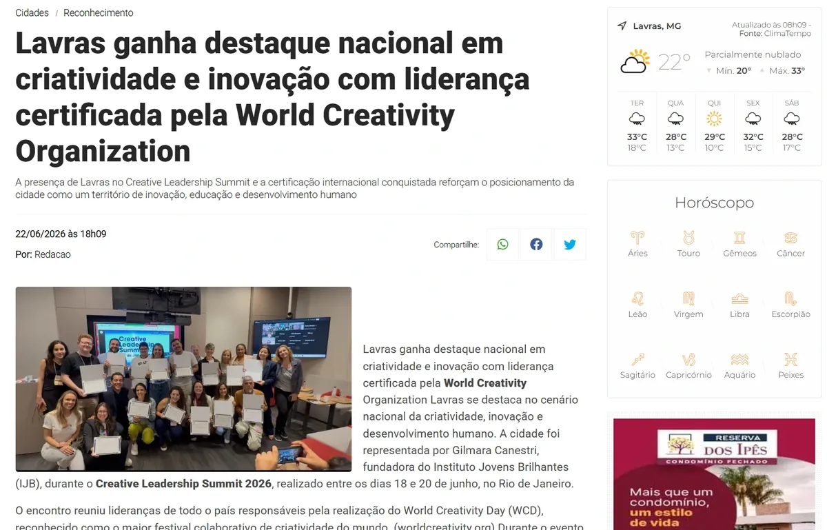 Lavras ganha destaque nacional em criatividade e inovação